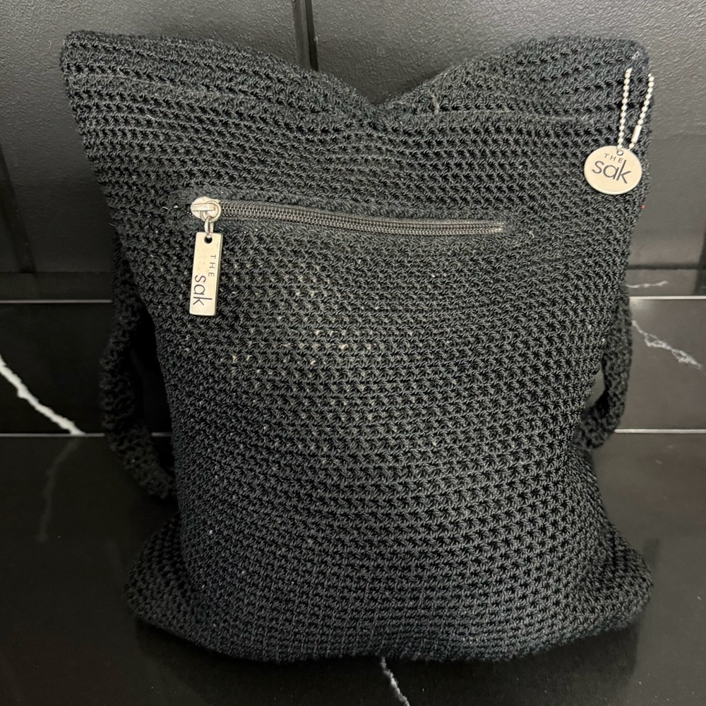 The Sak Black Crochet Knit Crossbody Shoulder Bag